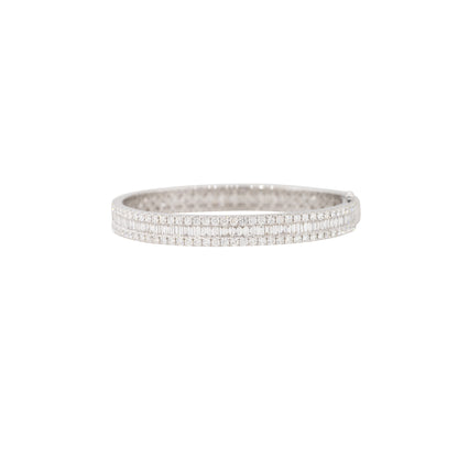 18k White Gold 9.36ctw 3 Row Diamond Bangle Bracelet