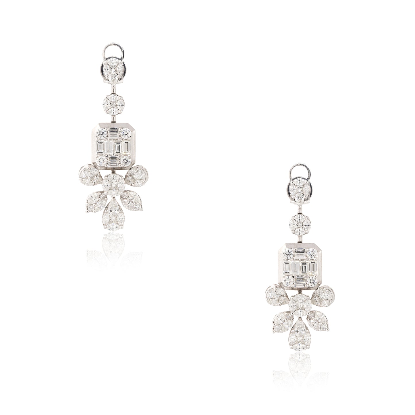 18k White Gold 5.83ctw Diamond Mosaic Drop Earrings