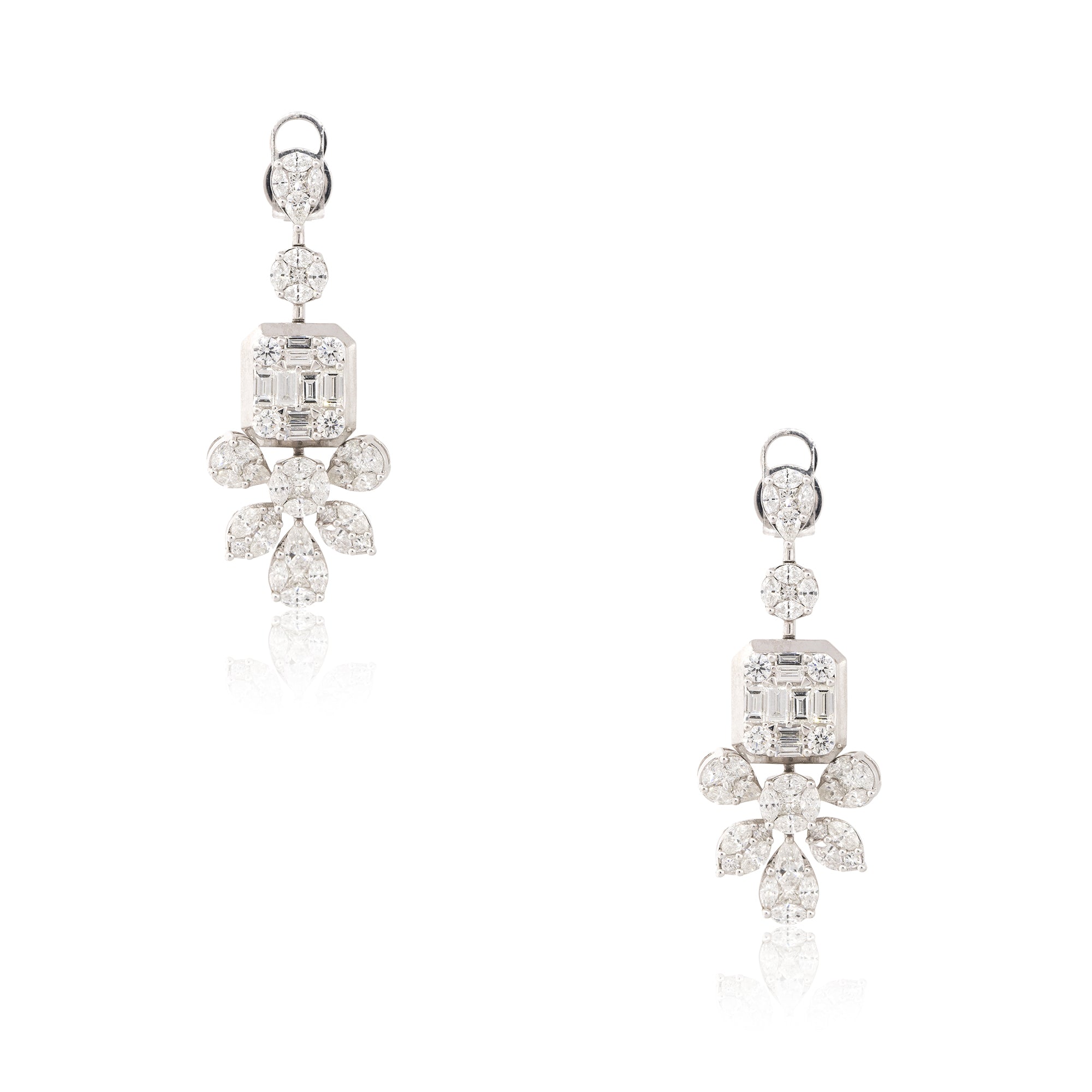 18k White Gold 5.83ctw Diamond Mosaic Drop Earrings