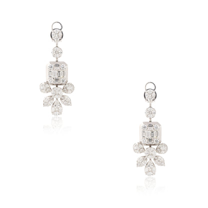 18k White Gold 5.83ctw Diamond Mosaic Drop Earrings