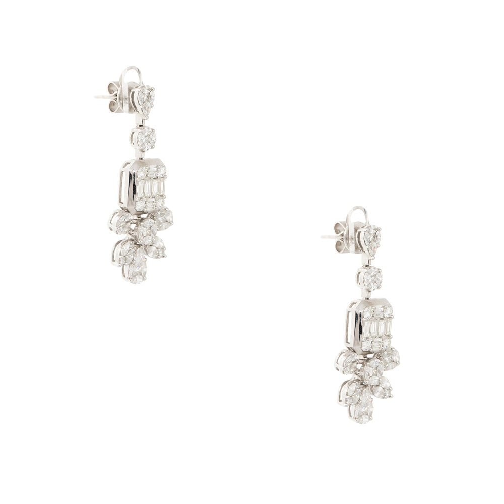 18k White Gold 5.83ctw Diamond Mosaic Drop Earrings