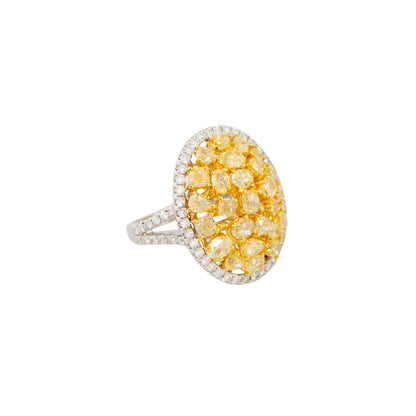 18k Two-Tone Gold 3.79ctw Yellow Diamond Oval Halo Ring