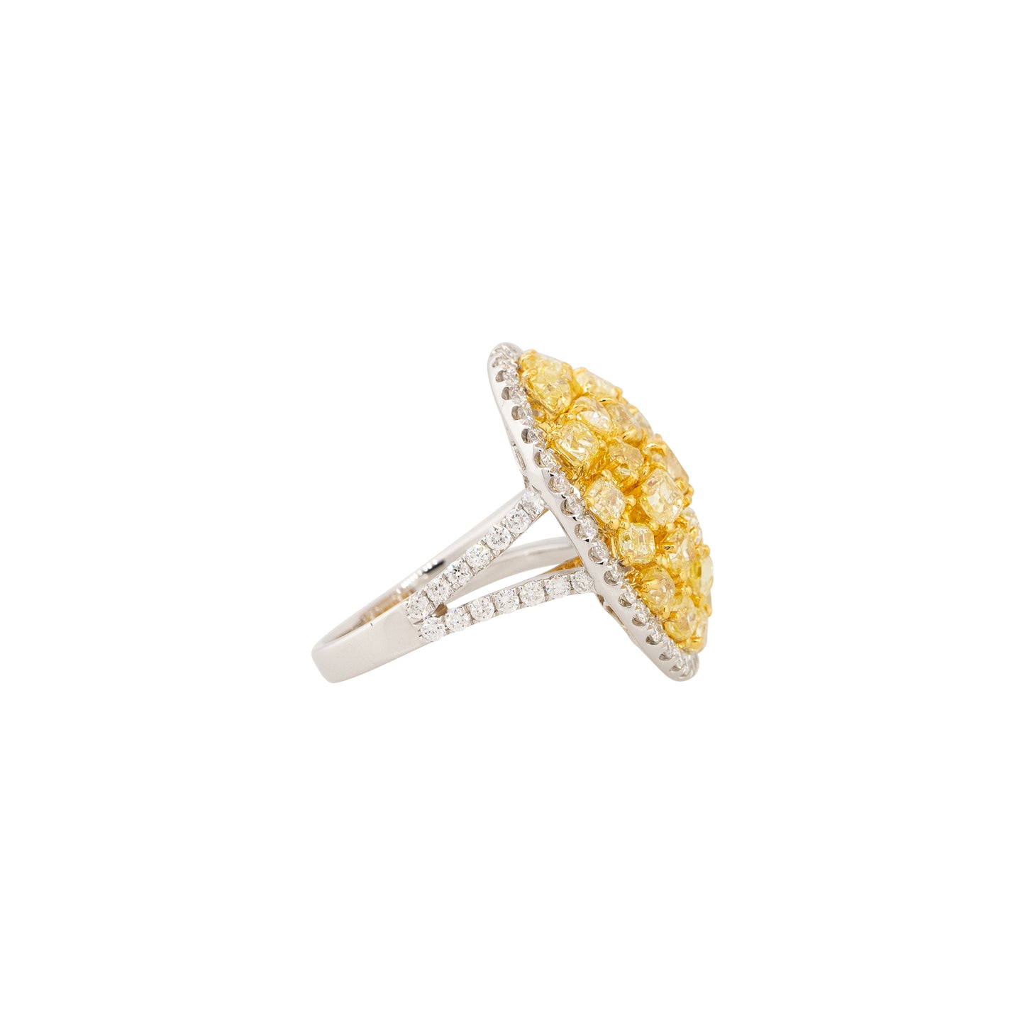 18k Two-Tone Gold 3.79ctw Yellow Diamond Oval Halo Ring