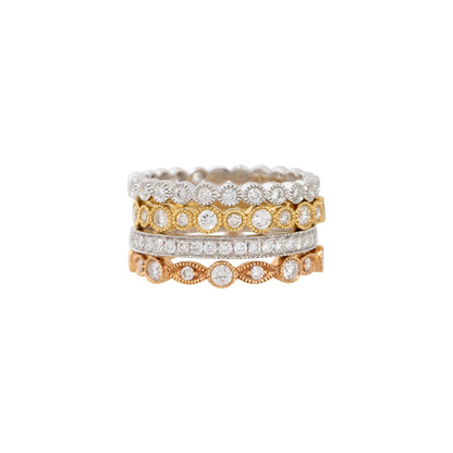 18k Multi-Tone Gold Natural 0.61 Carat Set of 4 Diamond Stackable Rings