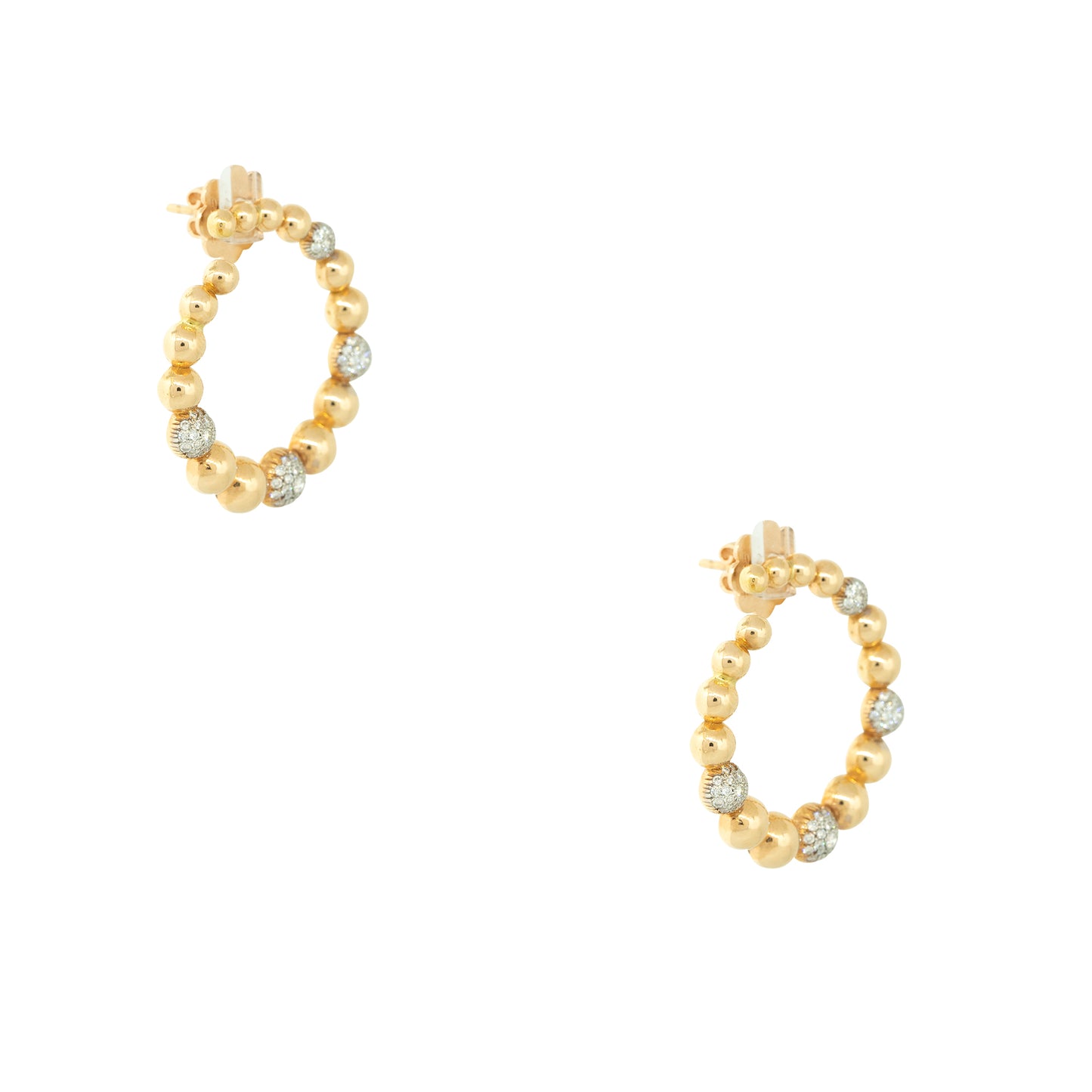 18k Rose Gold 0.85ctw Pave Diamond Bump Hoop Earrings