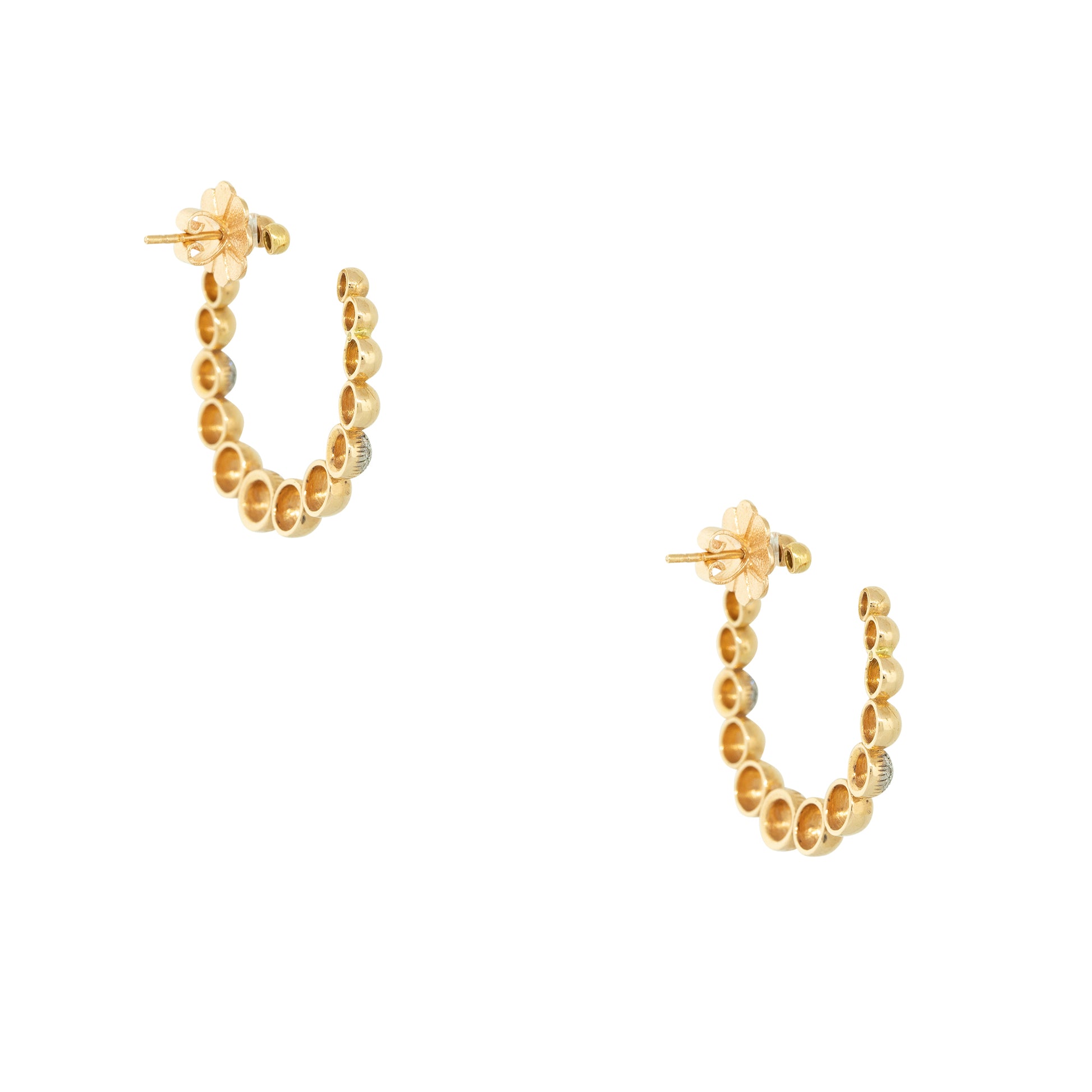 18k Rose Gold 0.85ctw Pave Diamond Bump Hoop Earrings