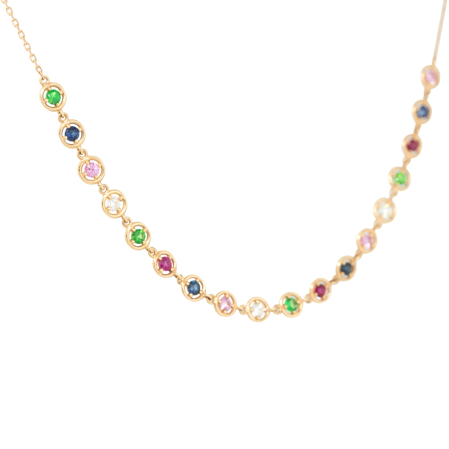 14k Rose Gold 0.15ctw Diamond and Multi-Colored Round Stone Necklace