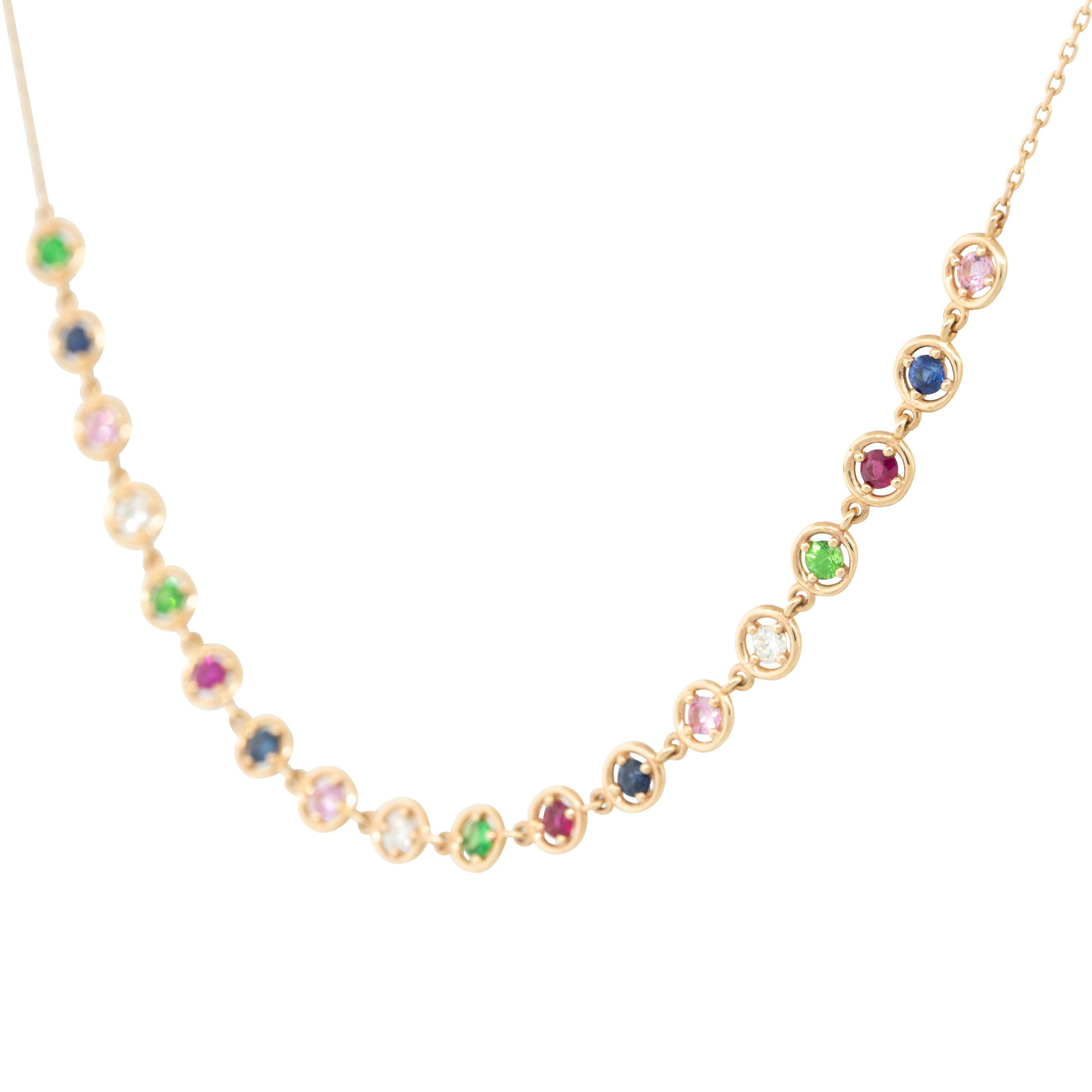14k Rose Gold 0.15ctw Diamond and Multi-Colored Round Stone Necklace