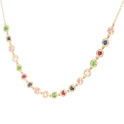 14k Rose Gold 0.15ctw Diamond and Multi-Colored Round Stone Necklace