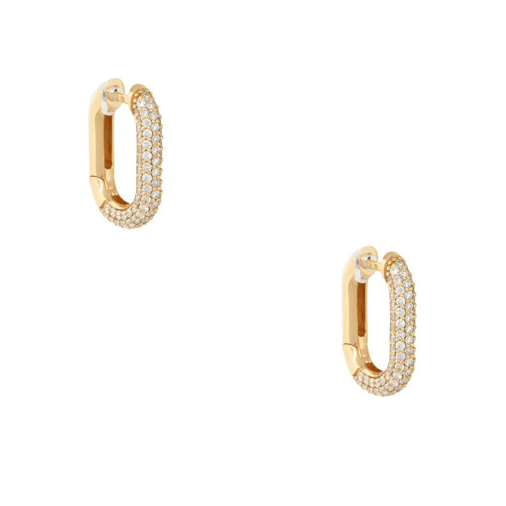 18k Yellow Gold 2.55ctw Diamond Tubular Rectangle Hoop Earrings