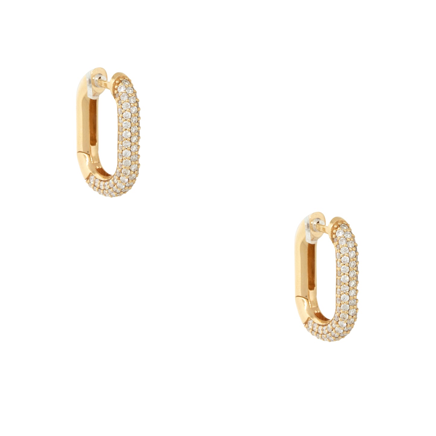 18k Yellow Gold 2.55ctw Diamond Tubular Rectangle Hoop Earrings