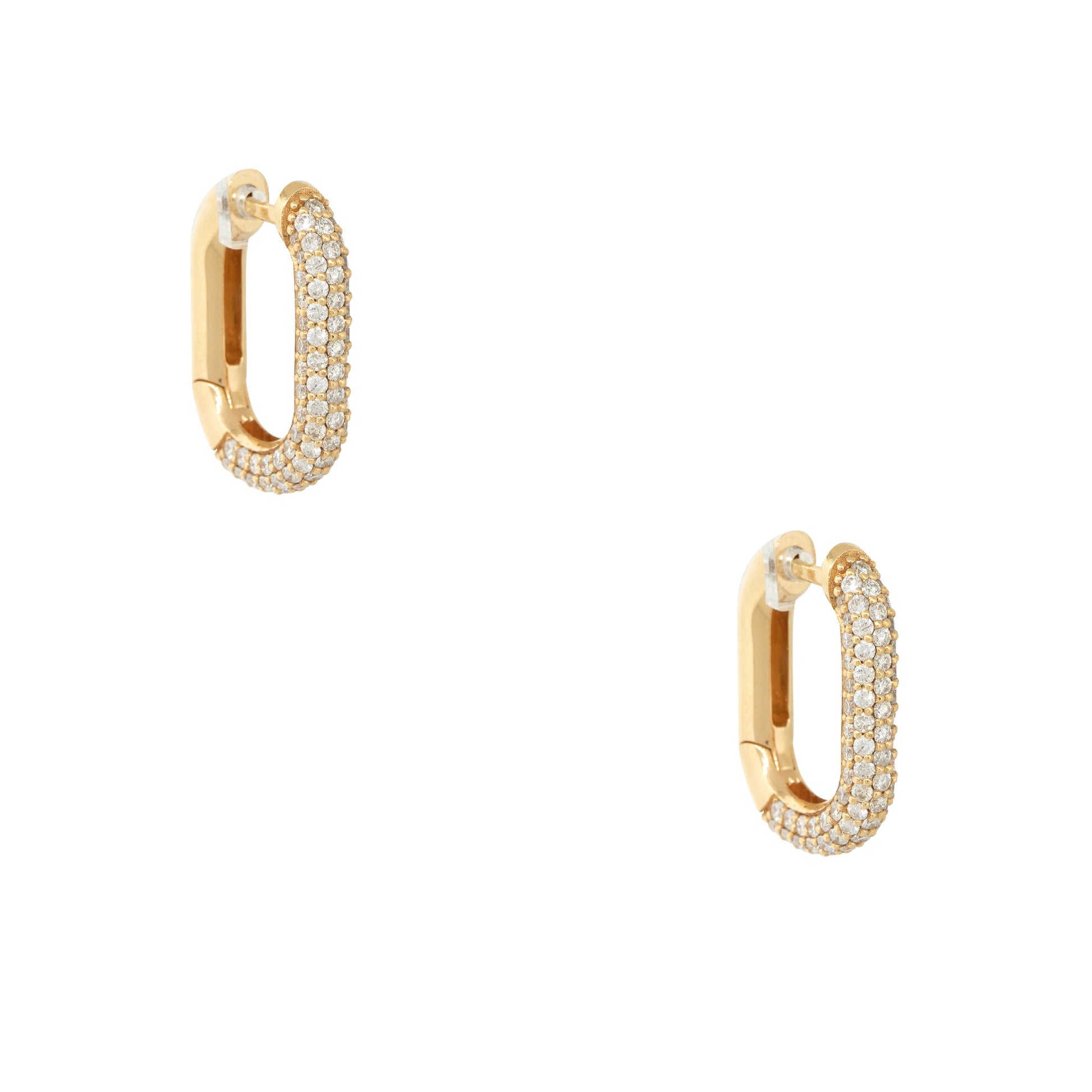 18k Yellow Gold 2.55ctw Diamond Tubular Rectangle Hoop Earrings