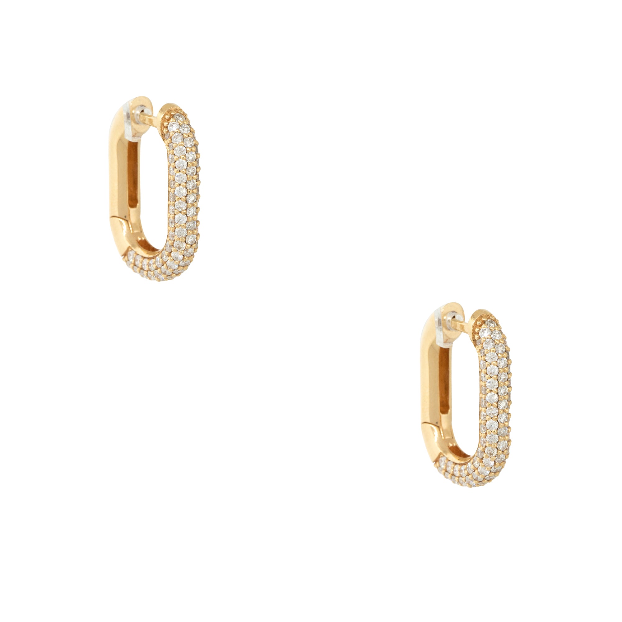 18k Yellow Gold 2.55ctw Diamond Tubular Rectangle Hoop Earrings