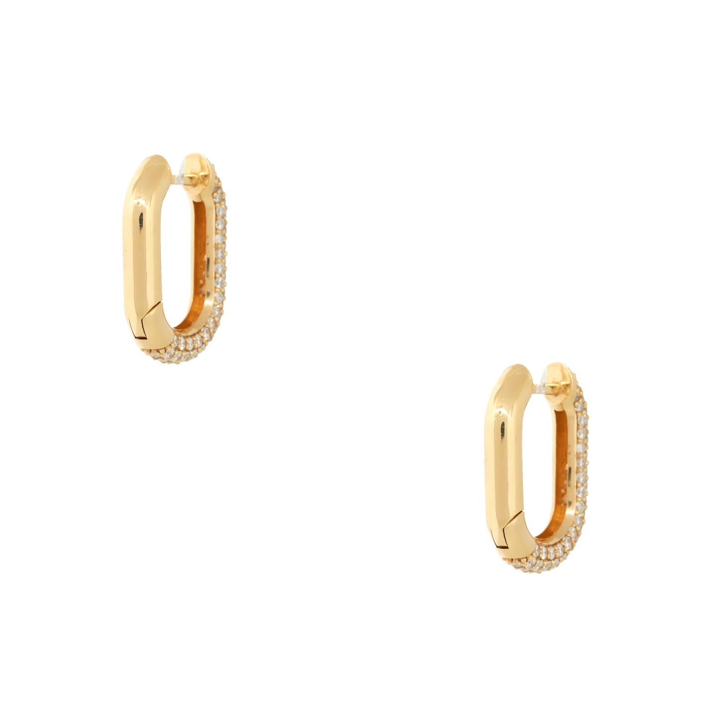 18k Yellow Gold 2.55ctw Diamond Tubular Rectangle Hoop Earrings