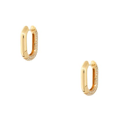 18k Yellow Gold 2.55ctw Diamond Tubular Rectangle Hoop Earrings