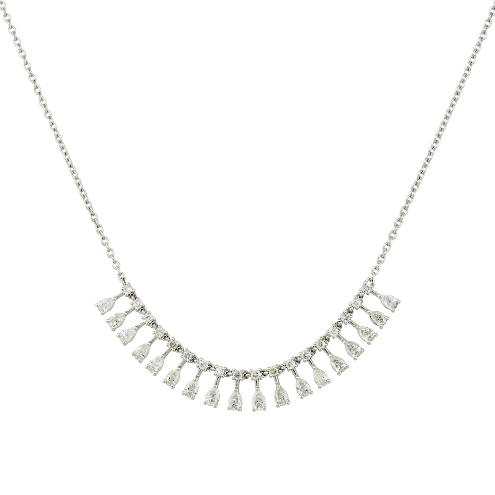 18k White Gold 1.46ctw Diamond Round and Pear Shape Drop Necklace