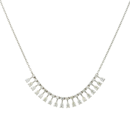 18k White Gold 1.46ctw Diamond Round and Pear Shape Drop Necklace