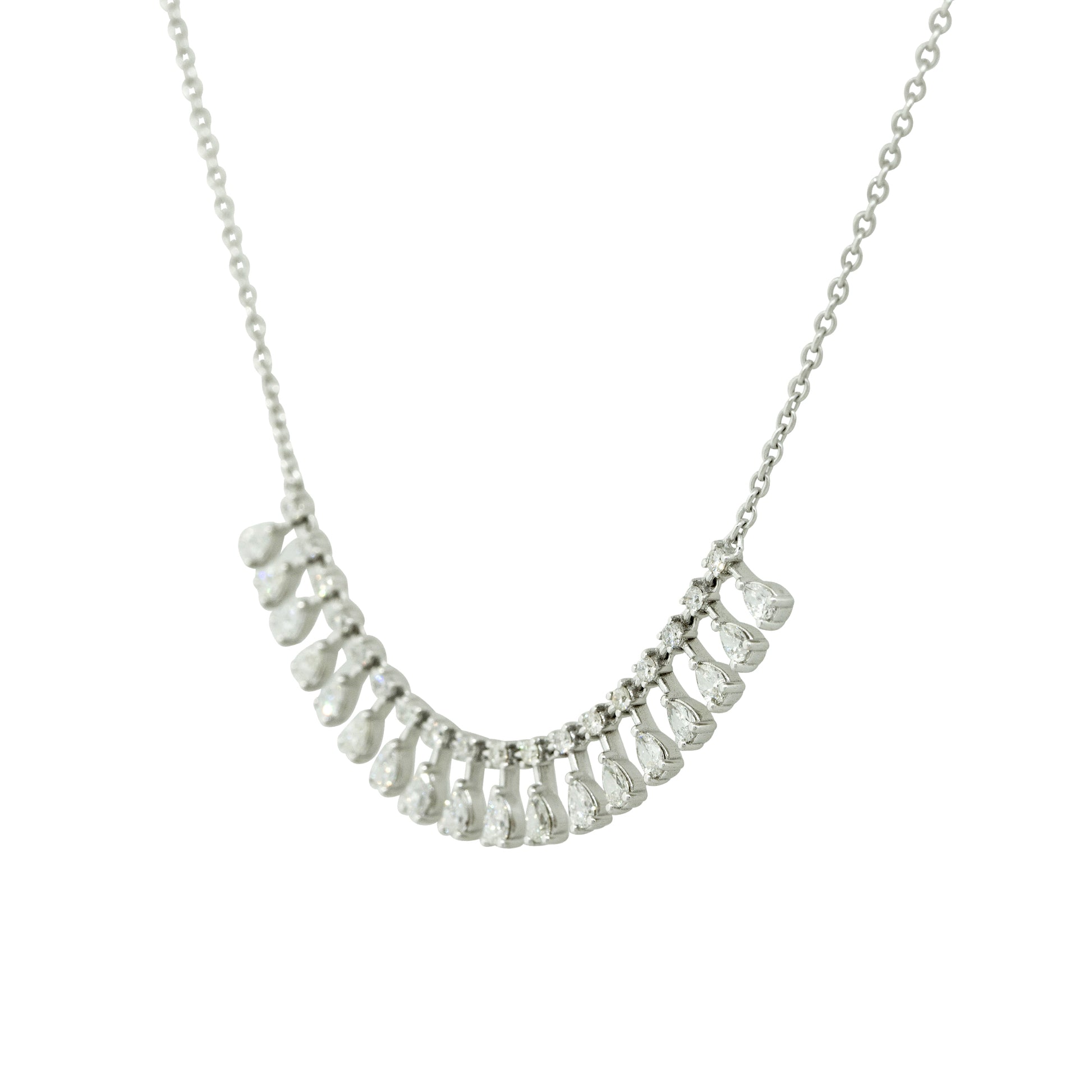 18k White Gold 1.46ctw Diamond Round and Pear Shape Drop Necklace