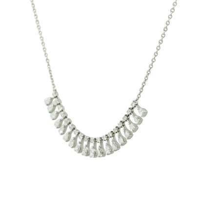 18k White Gold 1.46ctw Diamond Round and Pear Shape Drop Necklace