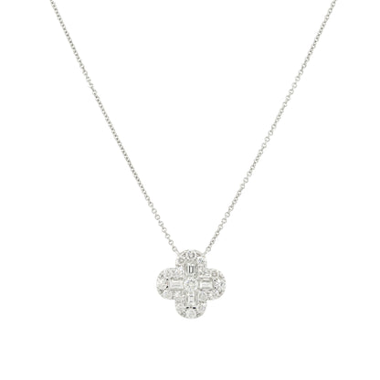 18k White Gold 2.0ctw Mosaic Diamond Clover Necklace