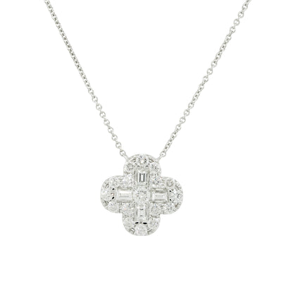 18k White Gold 2.0ctw Mosaic Diamond Clover Necklace
