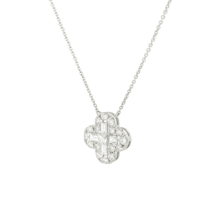 18k White Gold 2.0ctw Mosaic Diamond Clover Necklace