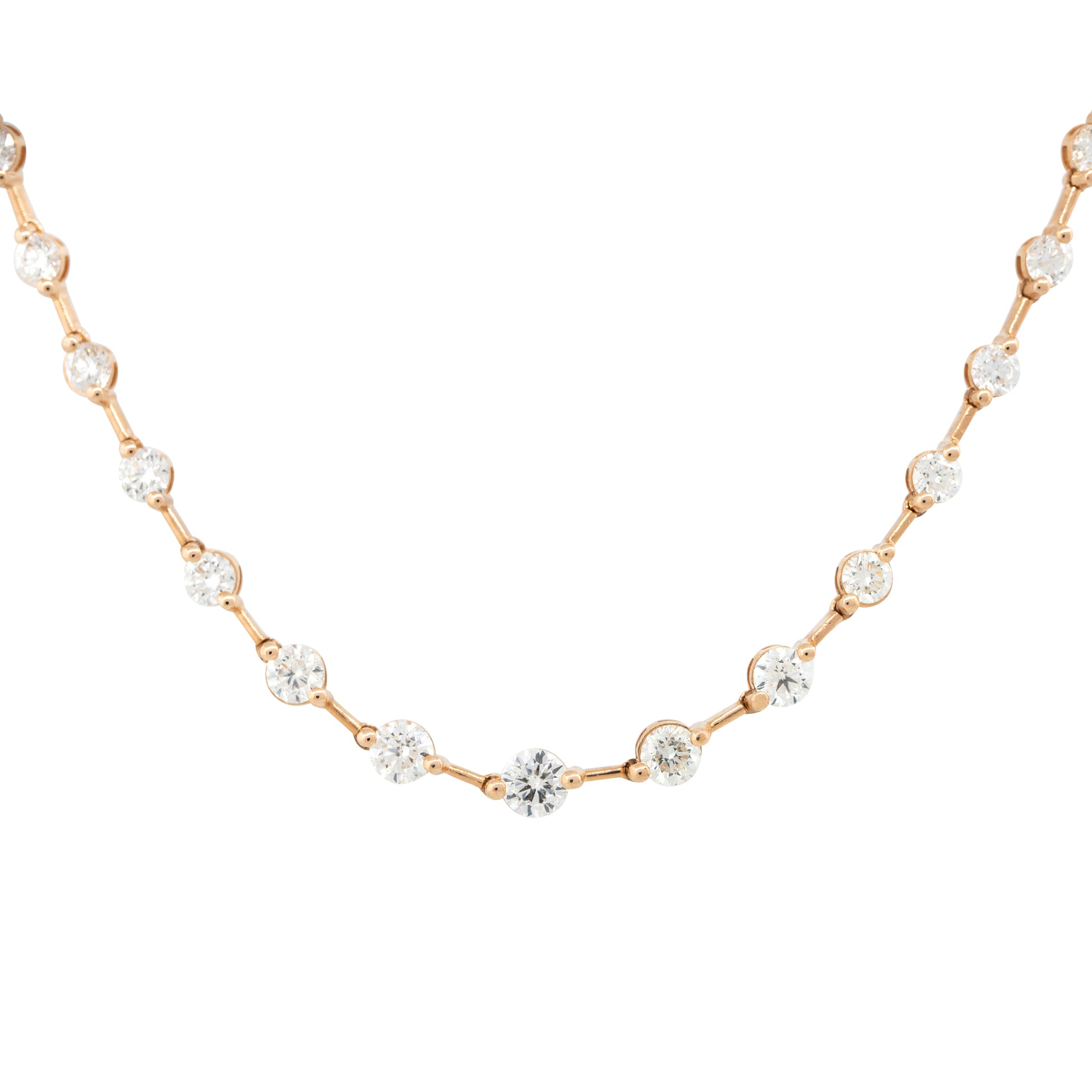 18k Rose Gold 8.41ctw Round Brilliant Diamond Station Necklace