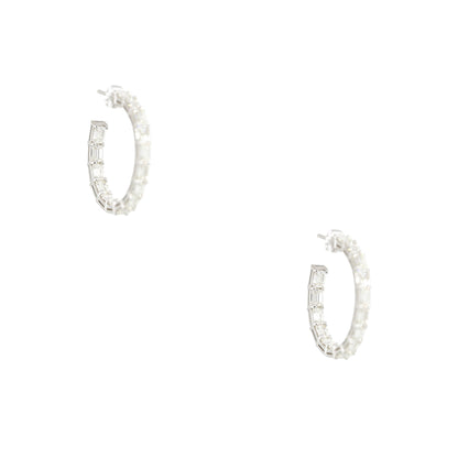 18k White Gold 5.70ctw Emerald Cut Diamond Hoop Earrings