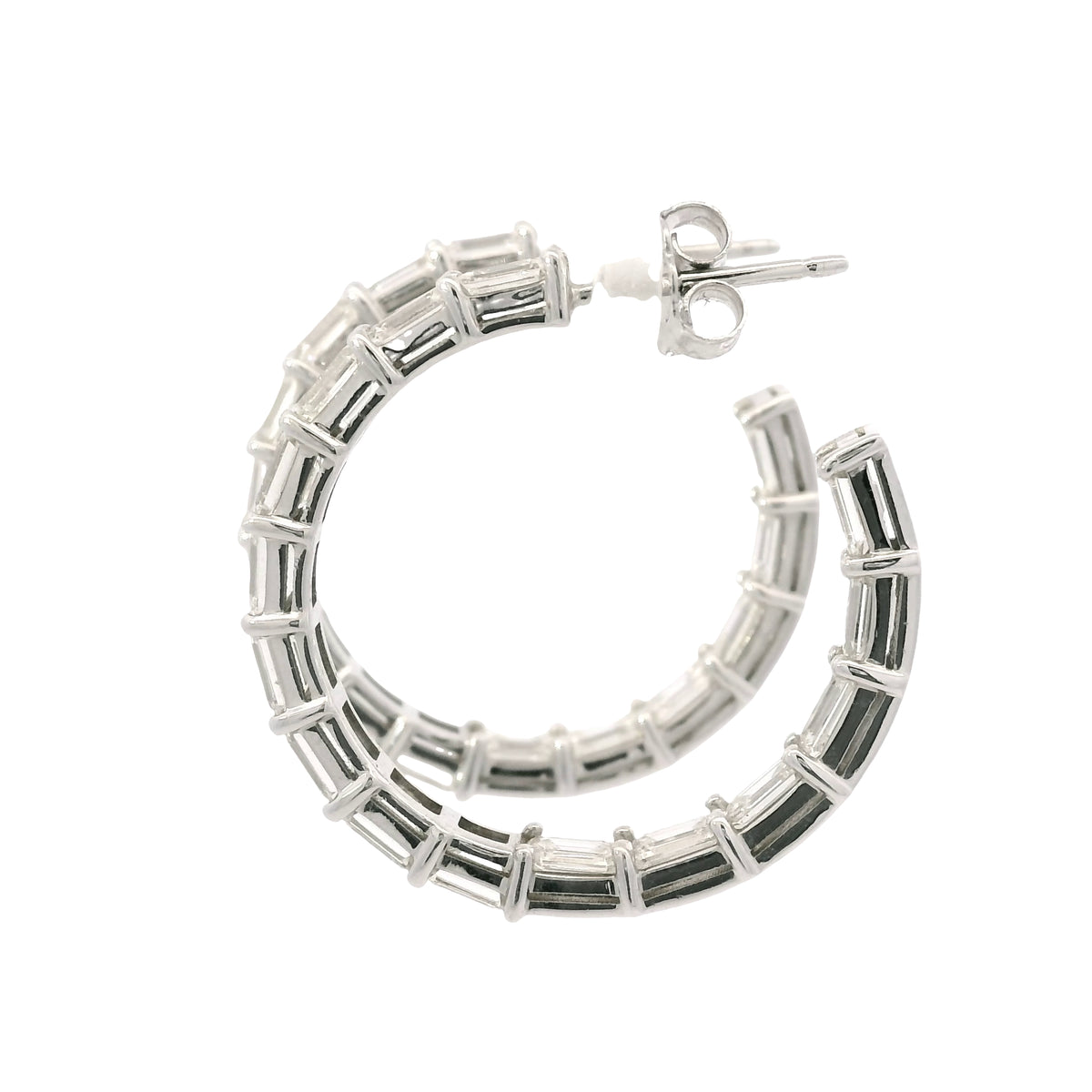 18k White Gold Natural 5.70 Carat Emerald Cut Diamond Inside Out Hoop Earrings