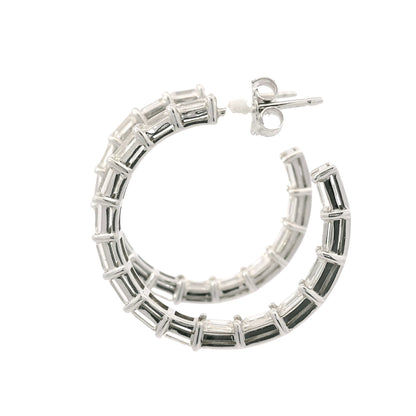 18k White Gold Natural 5.70 Carat Emerald Cut Diamond Inside Out Hoop Earrings