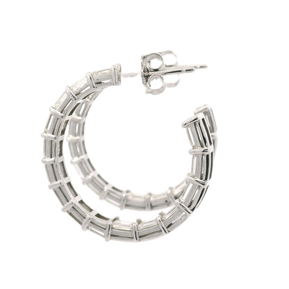 18k White Gold Natural 5.70 Carat Emerald Cut Diamond Inside Out Hoop Earrings