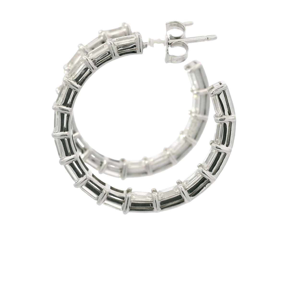 18k White Gold Natural 5.70 Carat Emerald Cut Diamond Inside Out Hoop Earrings
