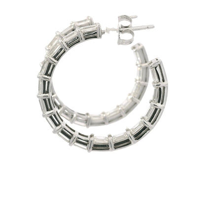 18k White Gold Natural 5.70 Carat Emerald Cut Diamond Inside Out Hoop Earrings