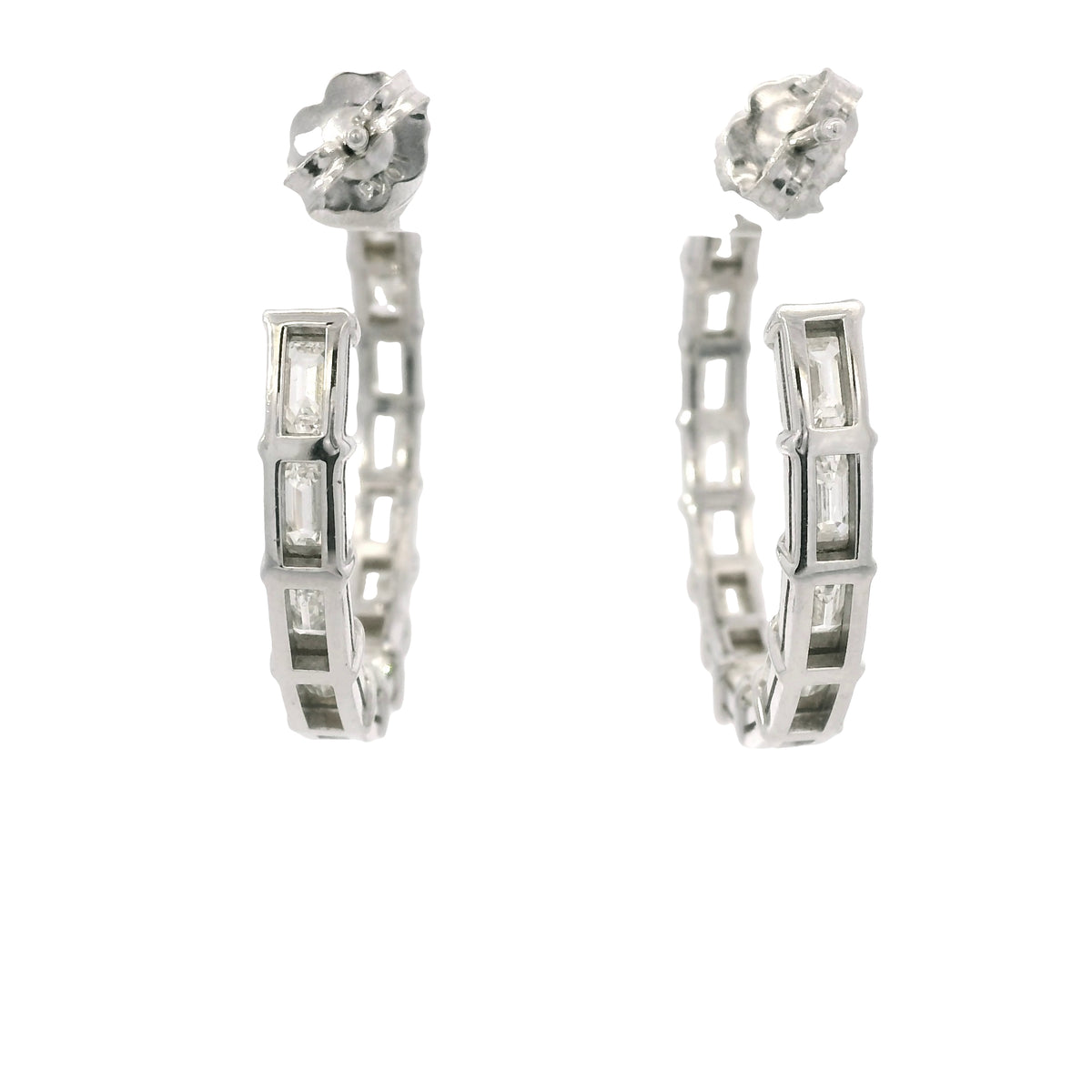 18k White Gold Natural 5.70 Carat Emerald Cut Diamond Inside Out Hoop Earrings