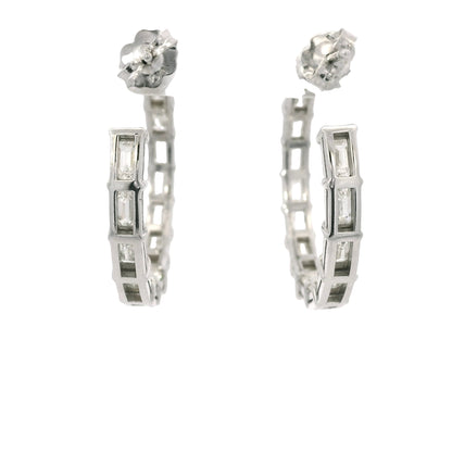 18k White Gold Natural 5.70 Carat Emerald Cut Diamond Inside Out Hoop Earrings