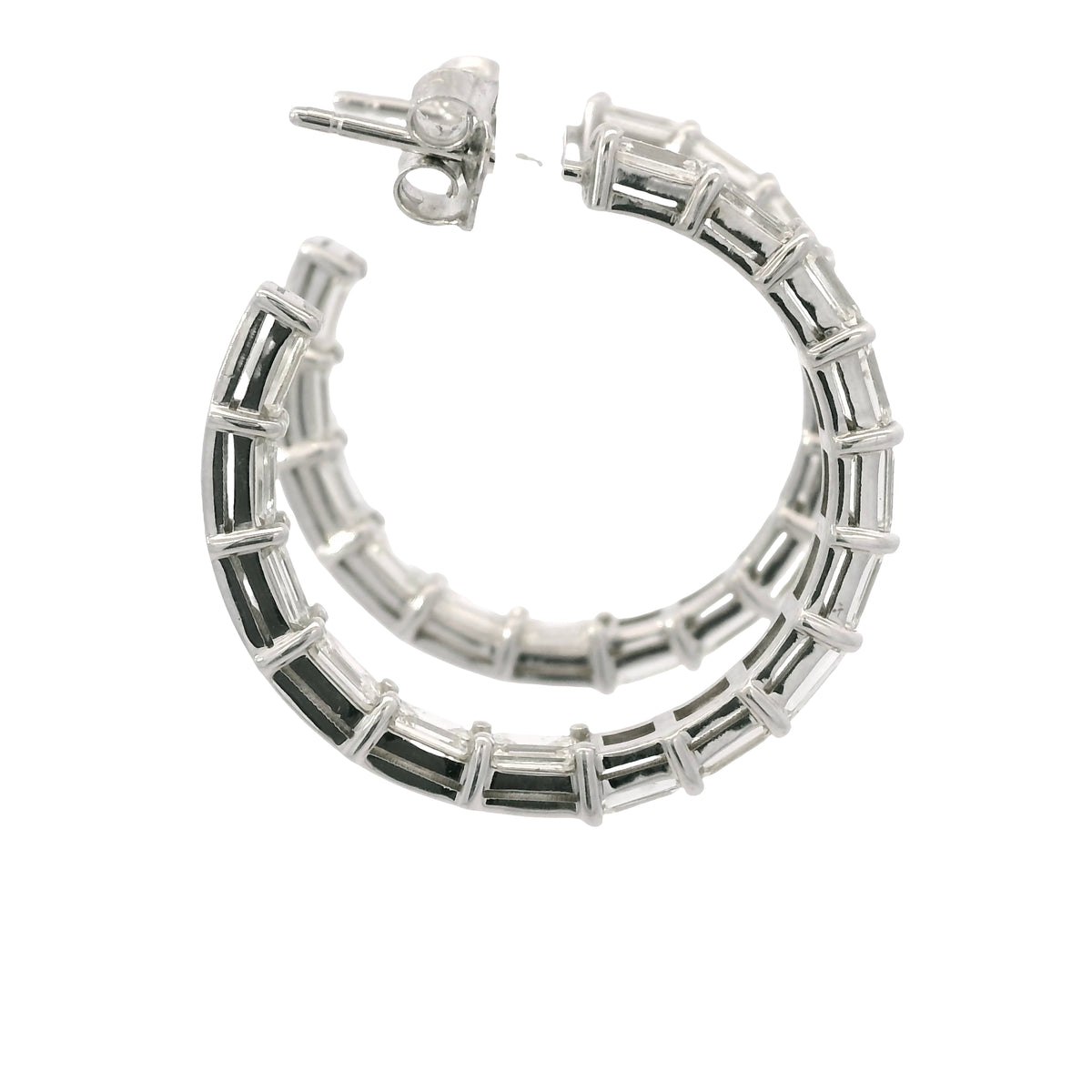 18k White Gold Natural 5.70 Carat Emerald Cut Diamond Inside Out Hoop Earrings