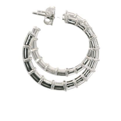 18k White Gold Natural 5.70 Carat Emerald Cut Diamond Inside Out Hoop Earrings