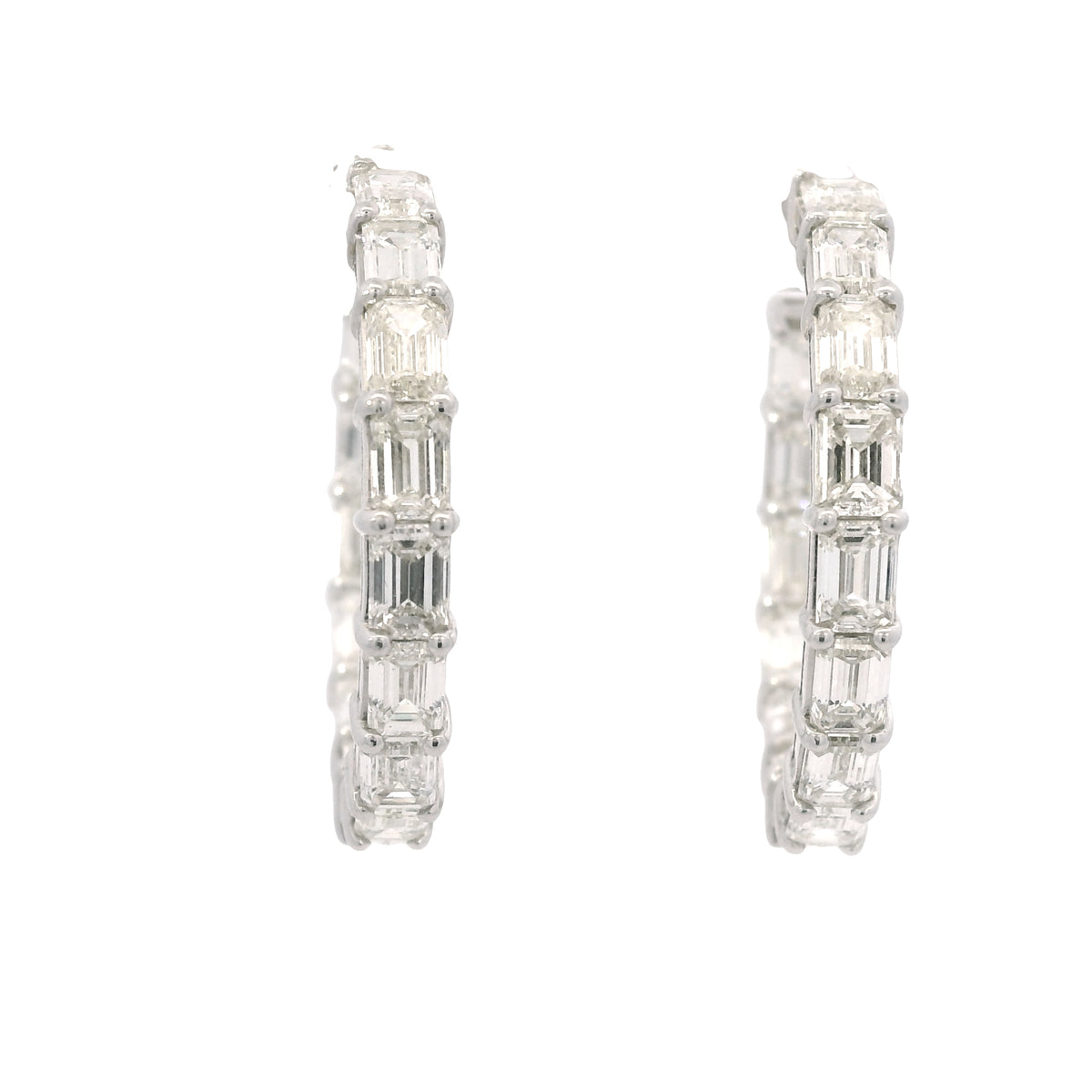 18k White Gold Natural 5.70 Carat Emerald Cut Diamond Inside Out Hoop Earrings