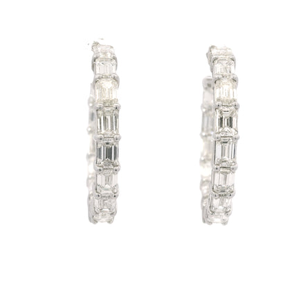 18k White Gold Natural 5.70 Carat Emerald Cut Diamond Inside Out Hoop Earrings