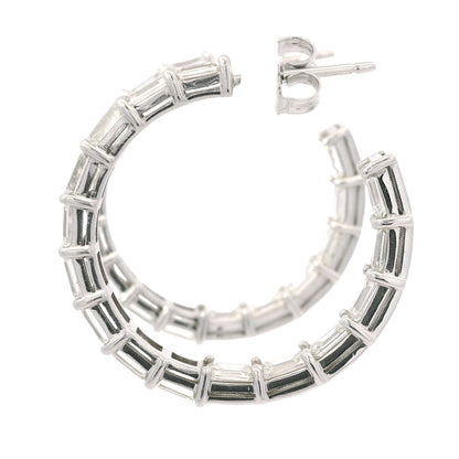 18k White Gold Natural 5.70 Carat Emerald Cut Diamond Inside Out Hoop Earrings