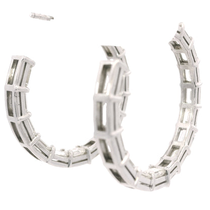 18k White Gold Natural 5.70 Carat Emerald Cut Diamond Inside Out Hoop Earrings