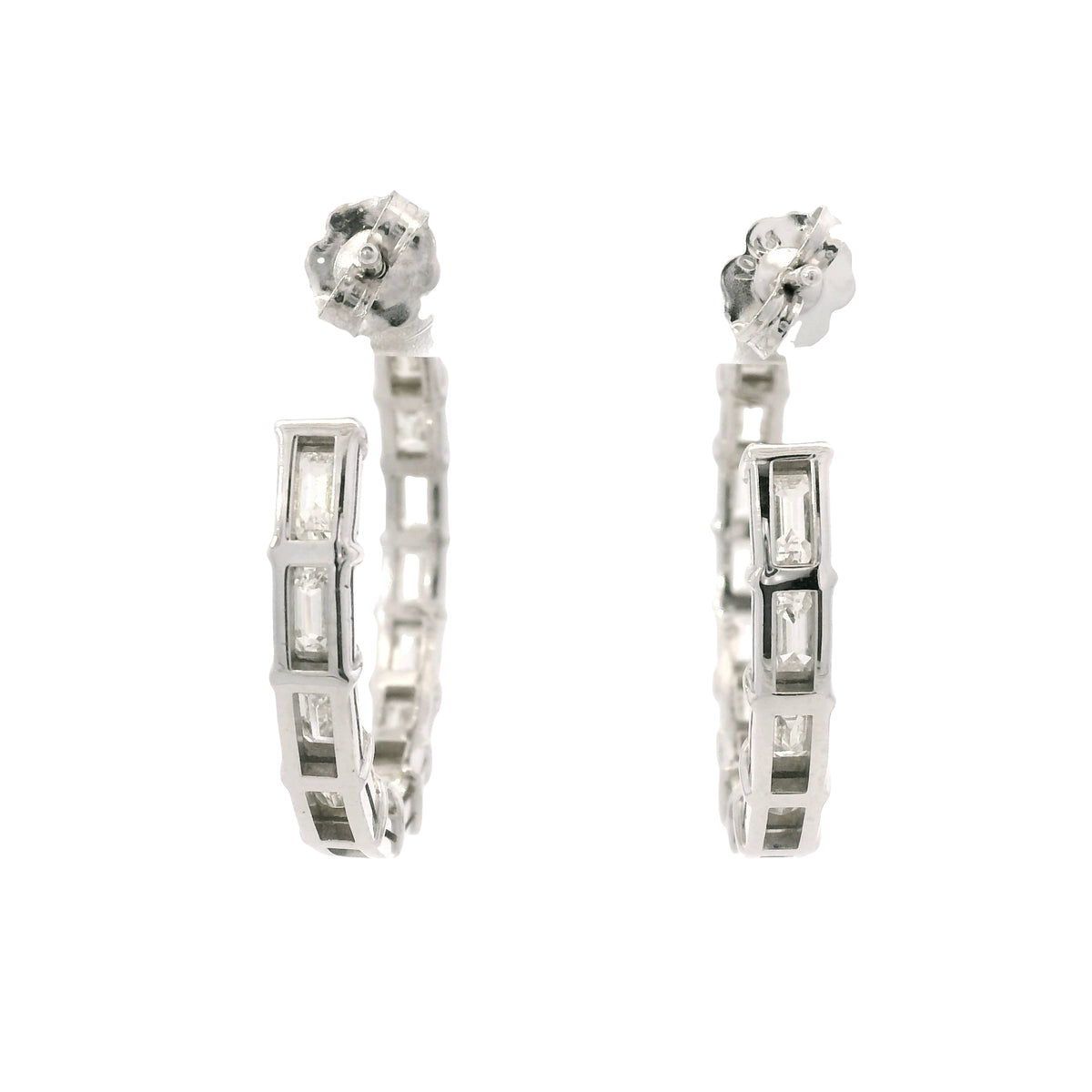 18k White Gold Natural 5.70 Carat Emerald Cut Diamond Inside Out Hoop Earrings