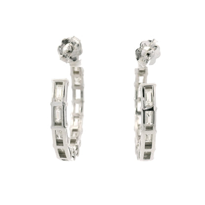 18k White Gold Natural 5.70 Carat Emerald Cut Diamond Inside Out Hoop Earrings