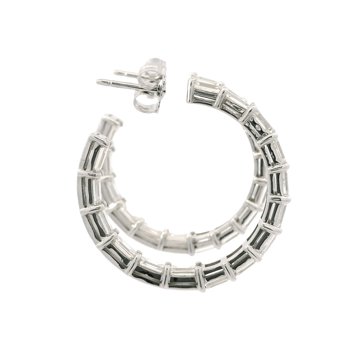 18k White Gold Natural 5.70 Carat Emerald Cut Diamond Inside Out Hoop Earrings