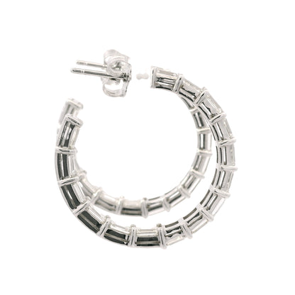 18k White Gold Natural 5.70 Carat Emerald Cut Diamond Inside Out Hoop Earrings