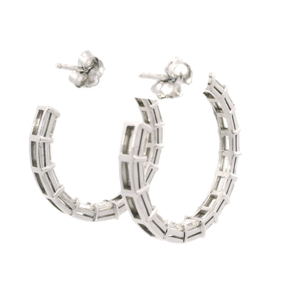 18k White Gold Natural 5.70 Carat Emerald Cut Diamond Inside Out Hoop Earrings