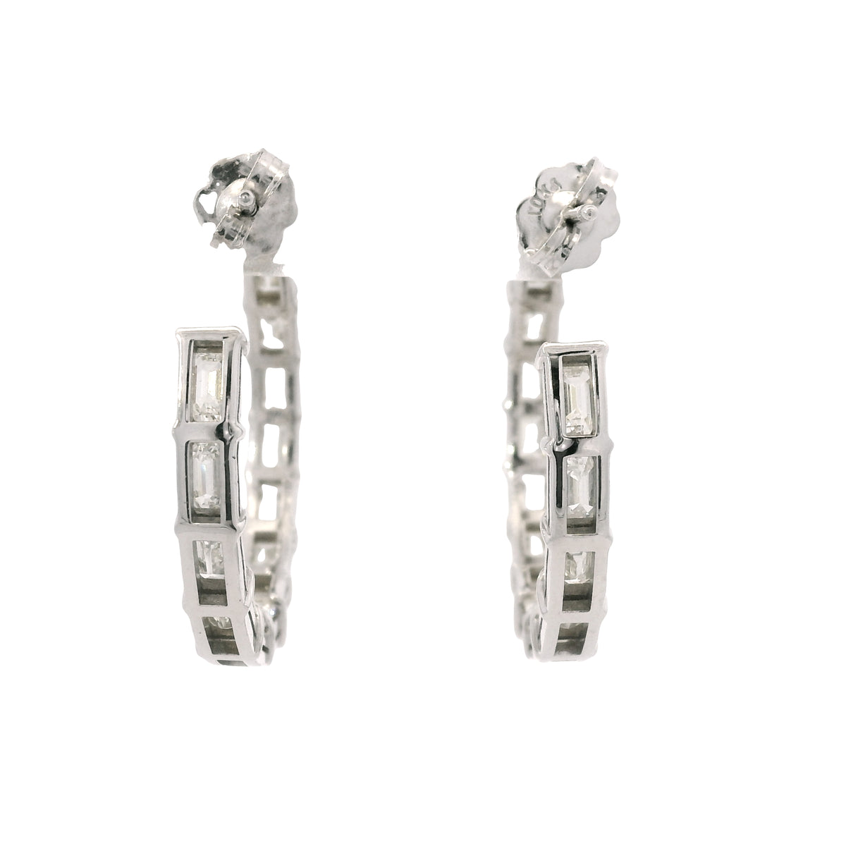 18k White Gold Natural 5.70 Carat Emerald Cut Diamond Inside Out Hoop Earrings