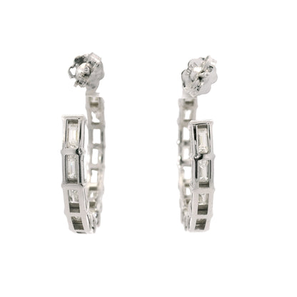 18k White Gold Natural 5.70 Carat Emerald Cut Diamond Inside Out Hoop Earrings
