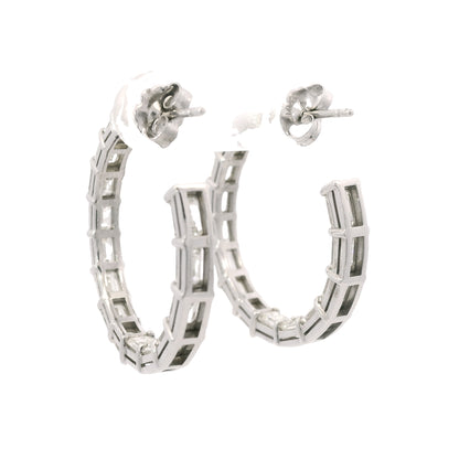 18k White Gold Natural 5.70 Carat Emerald Cut Diamond Inside Out Hoop Earrings