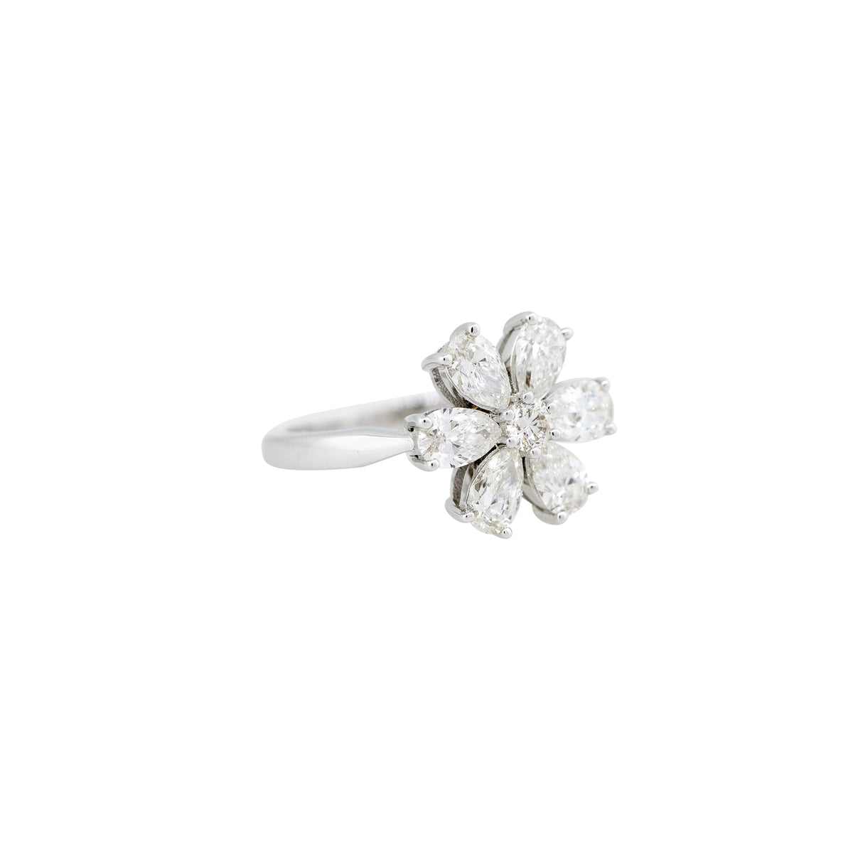 18k White Gold 1.60ctw Pear Shaped Diamond Flower Ring